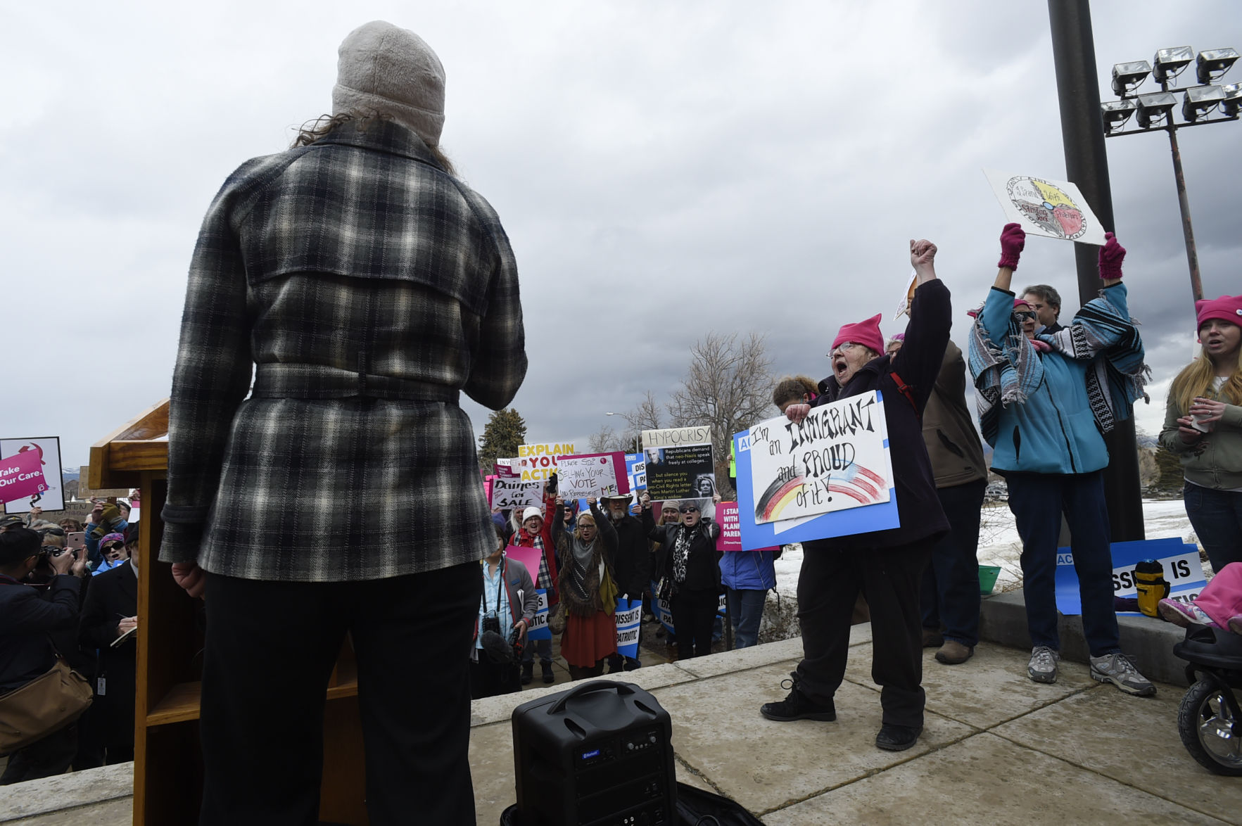 Hundreds of protesters gather to "Bring the Town Hall to Steve Daines"